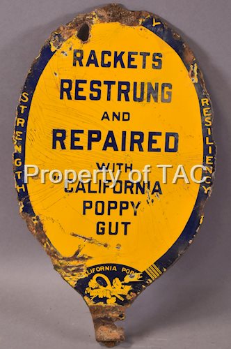 Rackets Repaired w/"California Poppy Gut" Sign
