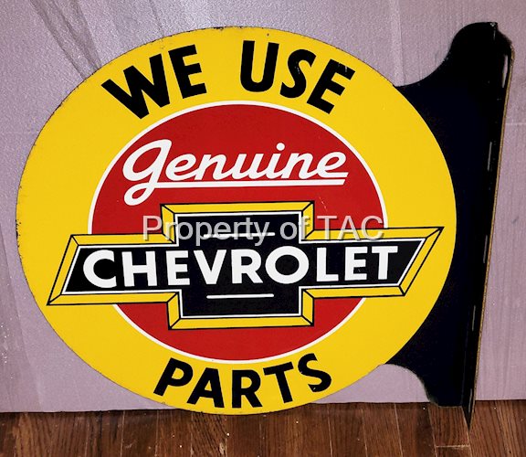 We Use Genuine Chevrolet Parts Double Sided Tin Flange Sign