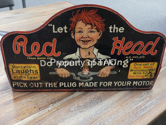 Let the Red Head Do Your Sparking Tin Spark Plug Rack Sign
