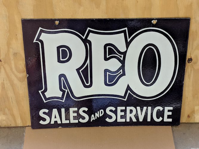REO Sales & Service DSP Double Sided Porcelain Sign