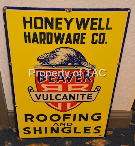 Vulcanite Beaver Roofing and Shingles Honey Well Hardwell Co.  Porcelain Sign