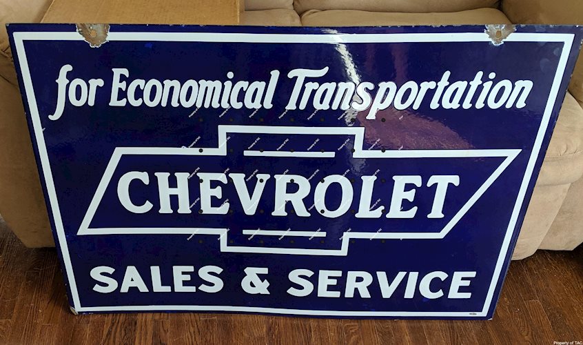 Chevrolet For Economical Transportation Sales & Service Double Sided Porcelain Sign