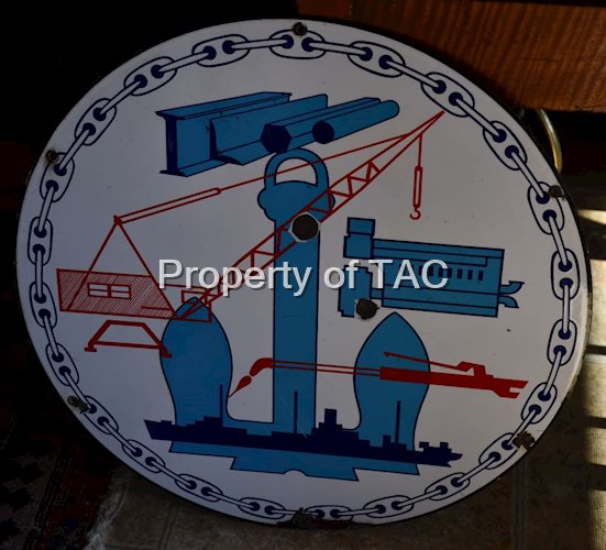 Unknown Ship Builder Porcelain Sign w/Great Graphics
