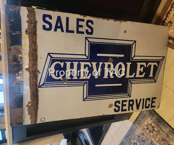Chevrolet in Bowtie Sales & Service Porcelain Flange Sign