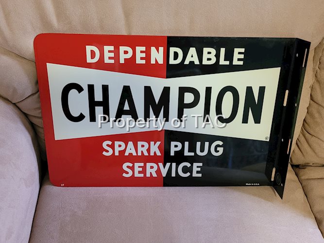 Dependable Champion Spark Plugs Tin Flange  Sign