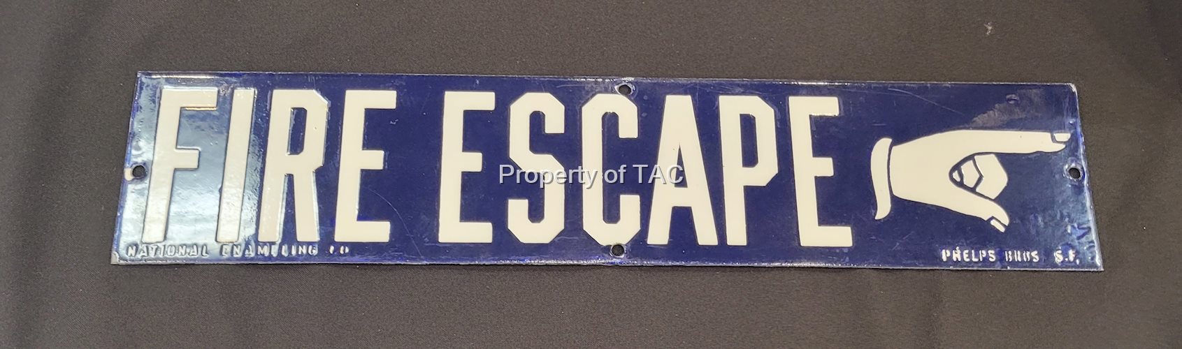 Fire Escape w/Hand Pointing Porcelaina Sign