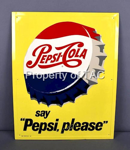 Pepsi-Cola say, "Pepsi, please" w/Bottle Cap Logo Metal Sign