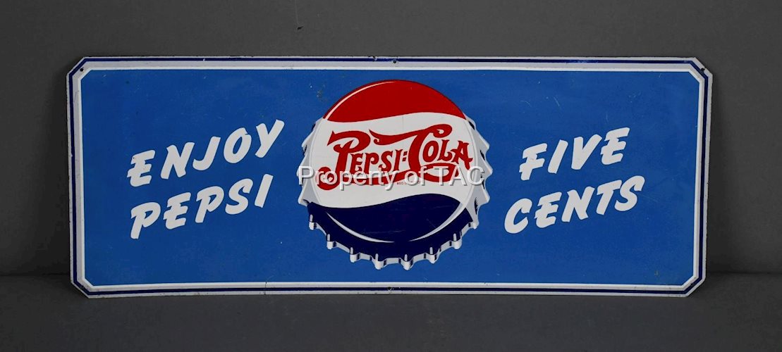 Enjoy Pepsi Five Cent w/Bottle Cap Logo Metal Sign