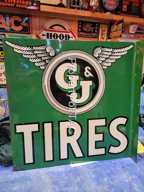 G&J Tires w/Winged Logo Metal Flange Sign