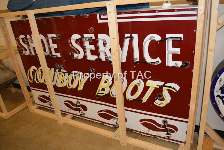 Shoe Service Cowboy Boots Porcelain Neon Sign