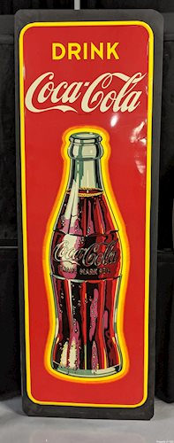 Coca Cola SST Single Sided Tin Sign w/ Shimmering Bottle