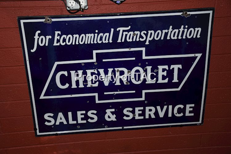 Chevrolet Sales & Service "for Economical Transportation" Porcelain Sign