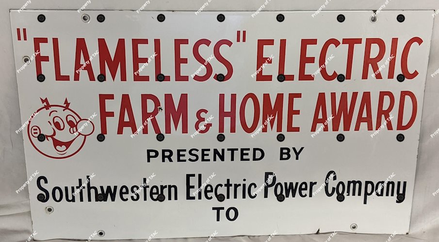 Flameless Electric Farm & Home Award Southwestern Electric Power Company w/ RediKilowatt Single Sided Porcelain Sign