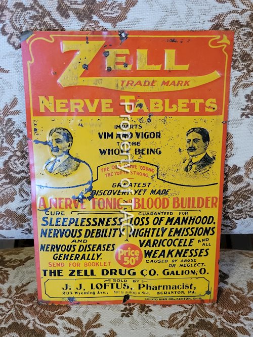 Zell Nerve Tablets Embossed Tin Sign