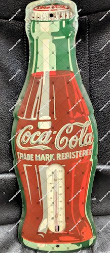 Coca Cola Trademark Registered Diecut Tin Thermometer