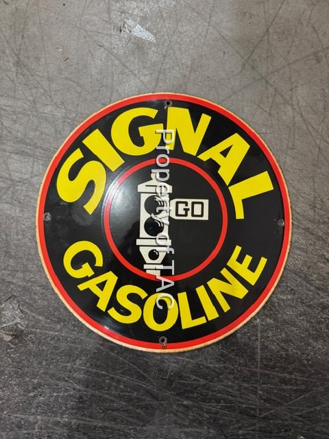 Signal Gasoline w/Black Spotlight Logo Porcelain Pump Sign
