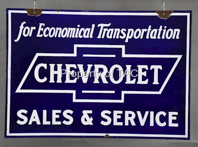 Chevrolet "For Economical Transportation" Sales & Service Porcelain Sign