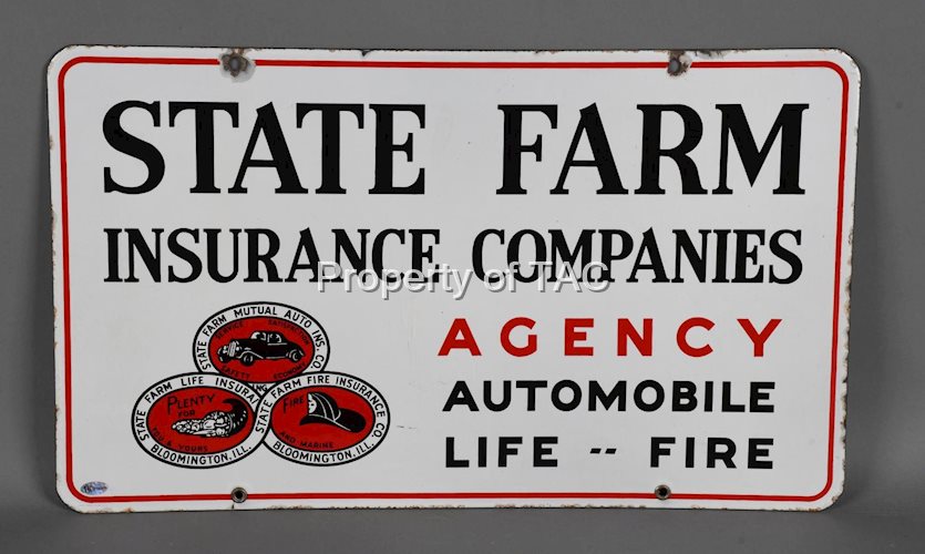 State Farm Insurance Companies Agency w/Logo Porcelain Sign