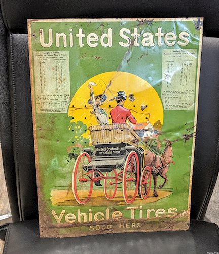 United States Vehicle Tires Embossed Tin Sign