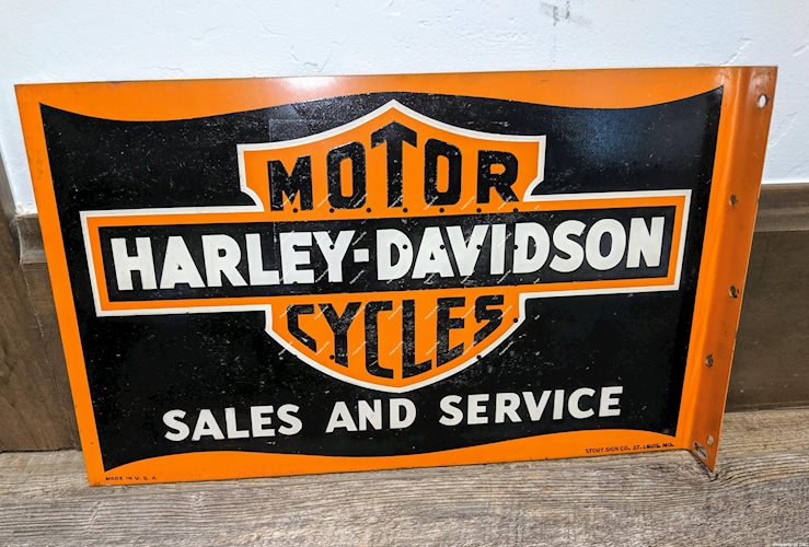 Harley Davidson Motorcycles Sales and Service Tin Flange Sign