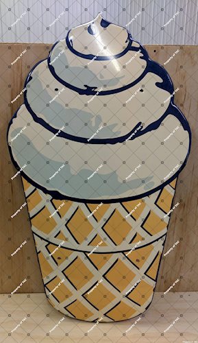 Diecut Single Sided Tin Ice Cream Cone Reverse Self Framed Sign