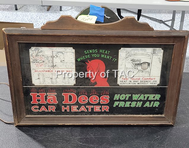HaDees Car Heater "Send Heat Where you want it" Reverse Painted Glass Lighted Counter Top Display