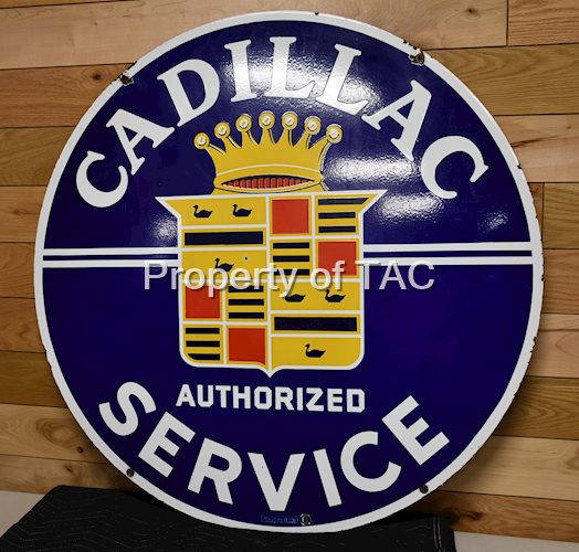 Cadillac Authorized Service w/Crest Logo Porcelain Sign