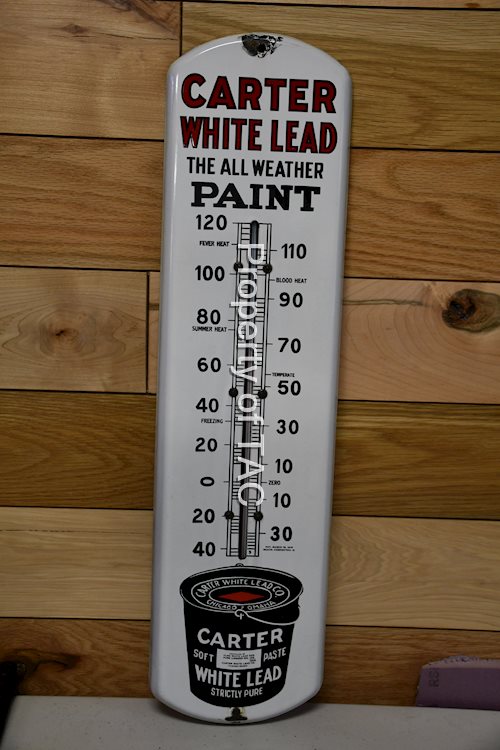 Carter White Lead Paint w/Logo Porcelain Thermometer