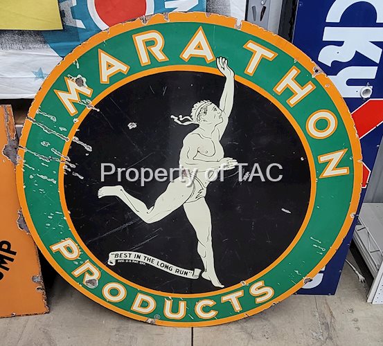 Marathon Products Porcelain Sign w/ Running Man Logo