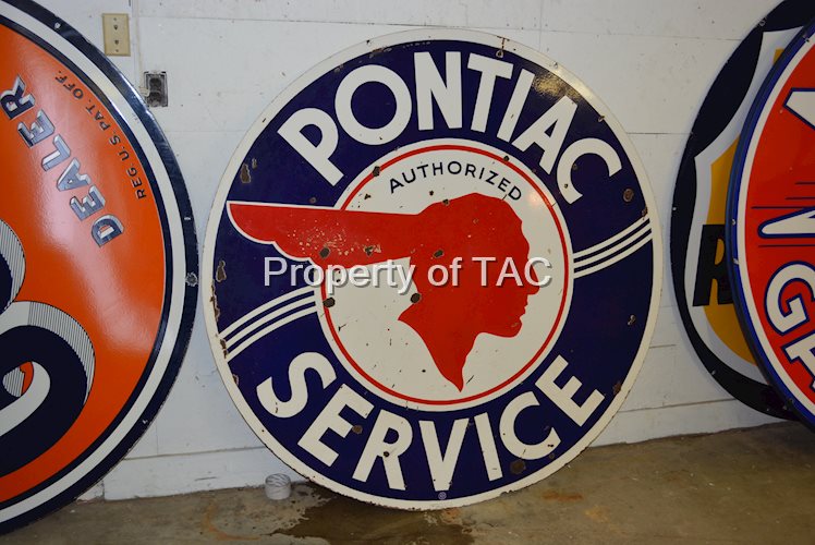 Pontiac Service w/Full Feather & Wavy lines Logo Porcelain Sign