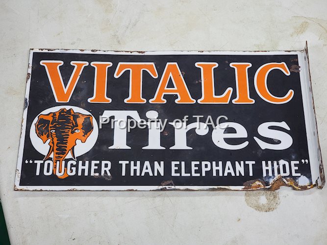 Vitalic Tires "Tougher Than Elephant Hide" Porcelain Flange sign