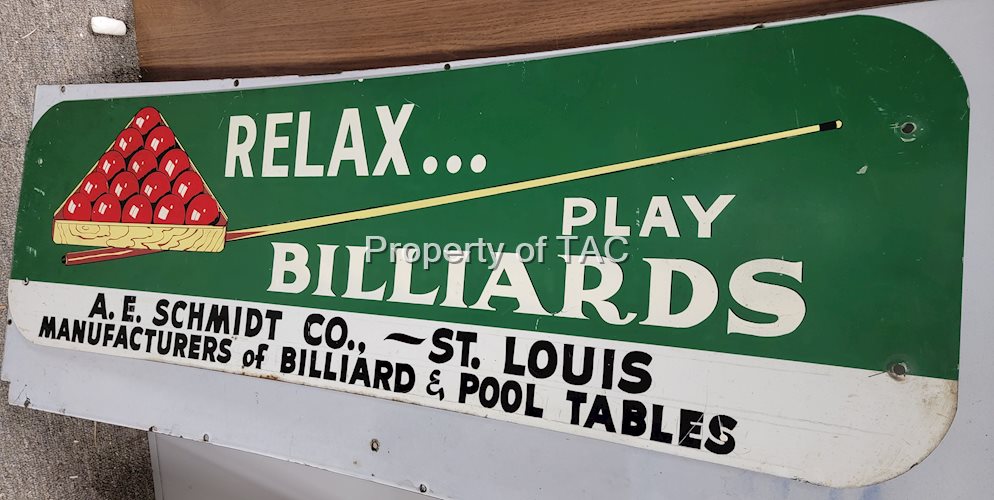 Relax Play Billards w/Nice Graphics Metal Sign
