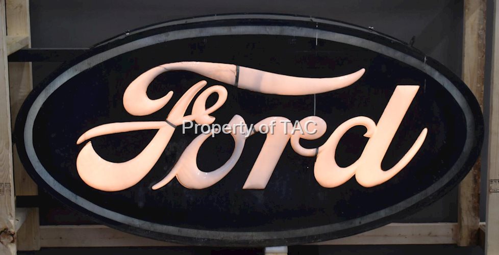Original Ford Double-Sided Milk Glass Lighted Metal Sign