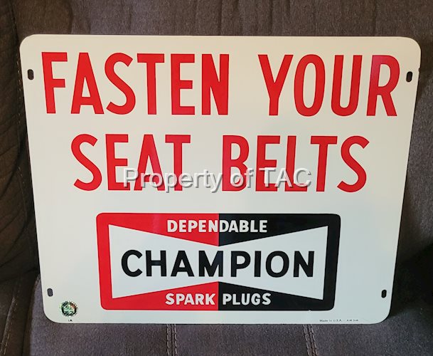 Fasten Your Seat Belts Champion Spark Plugs Double Sided Tin Sign