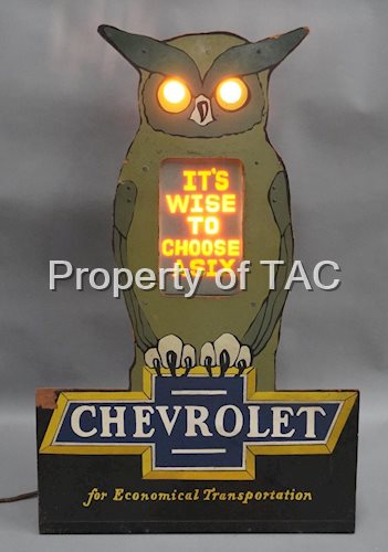 Rare Chevrolet Diecut Owl Lightup Masonite Sign