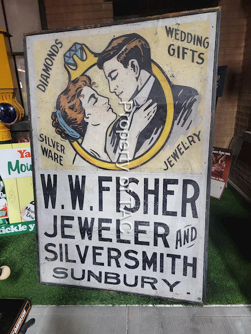 W.W. Fisher Jeweler Silversmith Ithaca Metal Sign