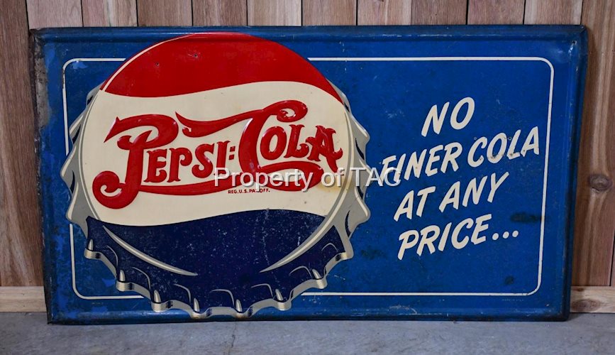 Pepsi:Cola w/Bottle Cap Logo "No Finer Cola at any Price" Metal Sign