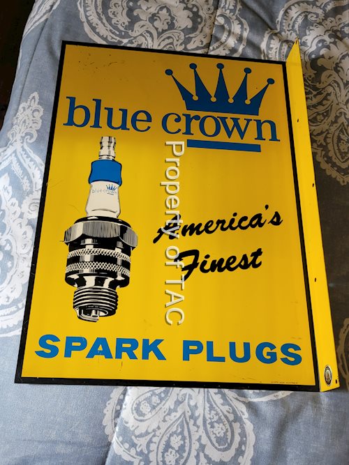 Blue Crown Spark Plugs Tin Flange Sign