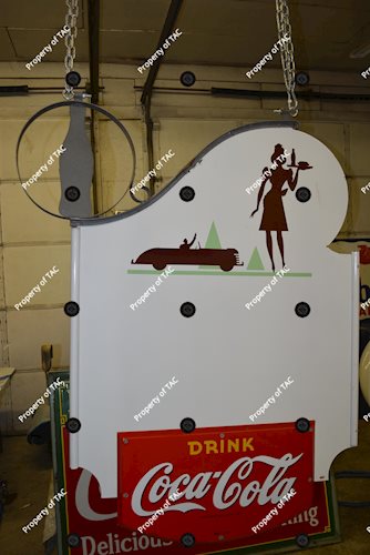 Coca-Cola w/Car & Car Hop Porcelain Sign