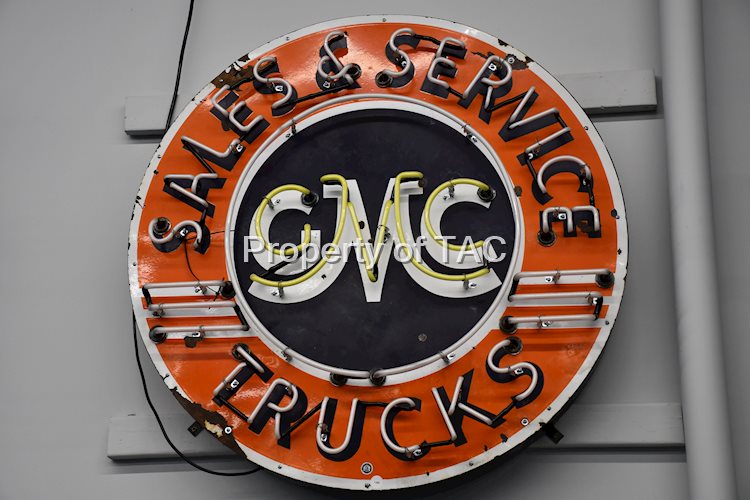 GMC Sales & Service Trucks Porcelain Sign w/neon added