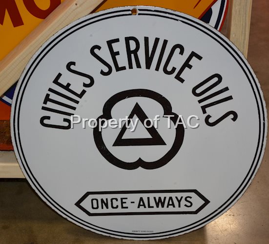 Cities Service Oils "Once-Always" Porcelain Sign (TAC)