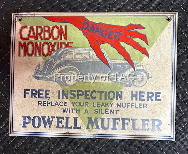 Danger Carbon Monoxide Power Muffler Tin over Cardboard Sign
