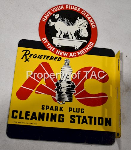 AC Spark Plug Cleaning Station w/Sparky logo Metal Sign
