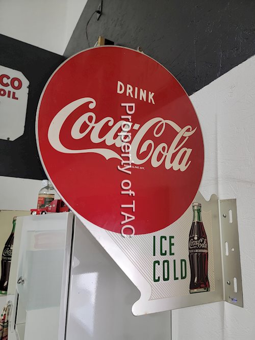 Drink Coca-Cola Ice Cold w/Bottle Logo Metal Flange Sign