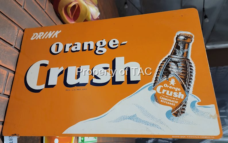 Drink Orange Crush w/Bottle Metal Flange Sign