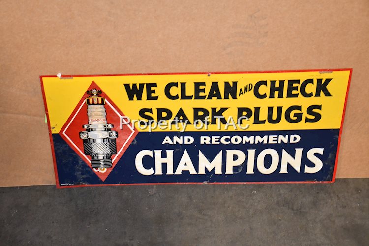 Champion Spark Plugs We Clean & Check Metal Sign