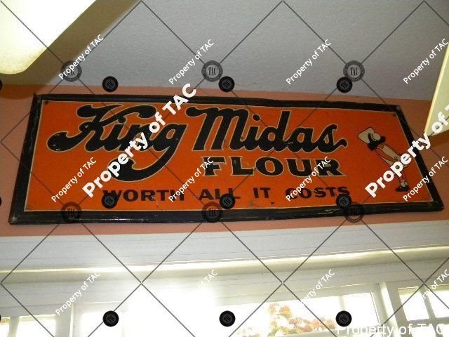 King Midas Flour Worth All it Costs Embossed Self Framed Tin Sign