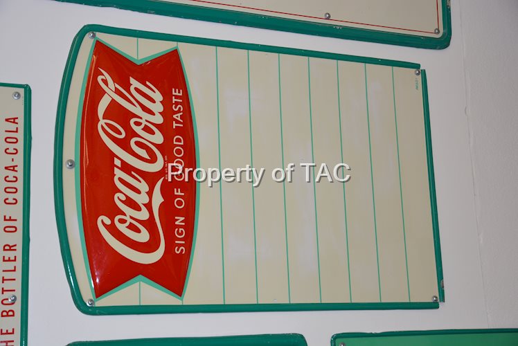 Coca-Cola "Sign of Good Taste" fishtail logo menu board,