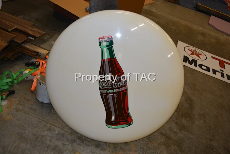 (Coca-Cola) White Metal Button Sign w/Bottle
