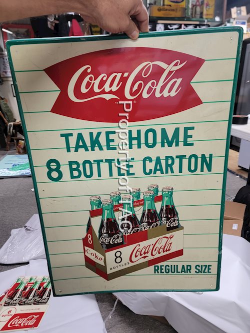 Rare Coca-Cola "take home 8 bottle carton" w/Image Metal Sign
